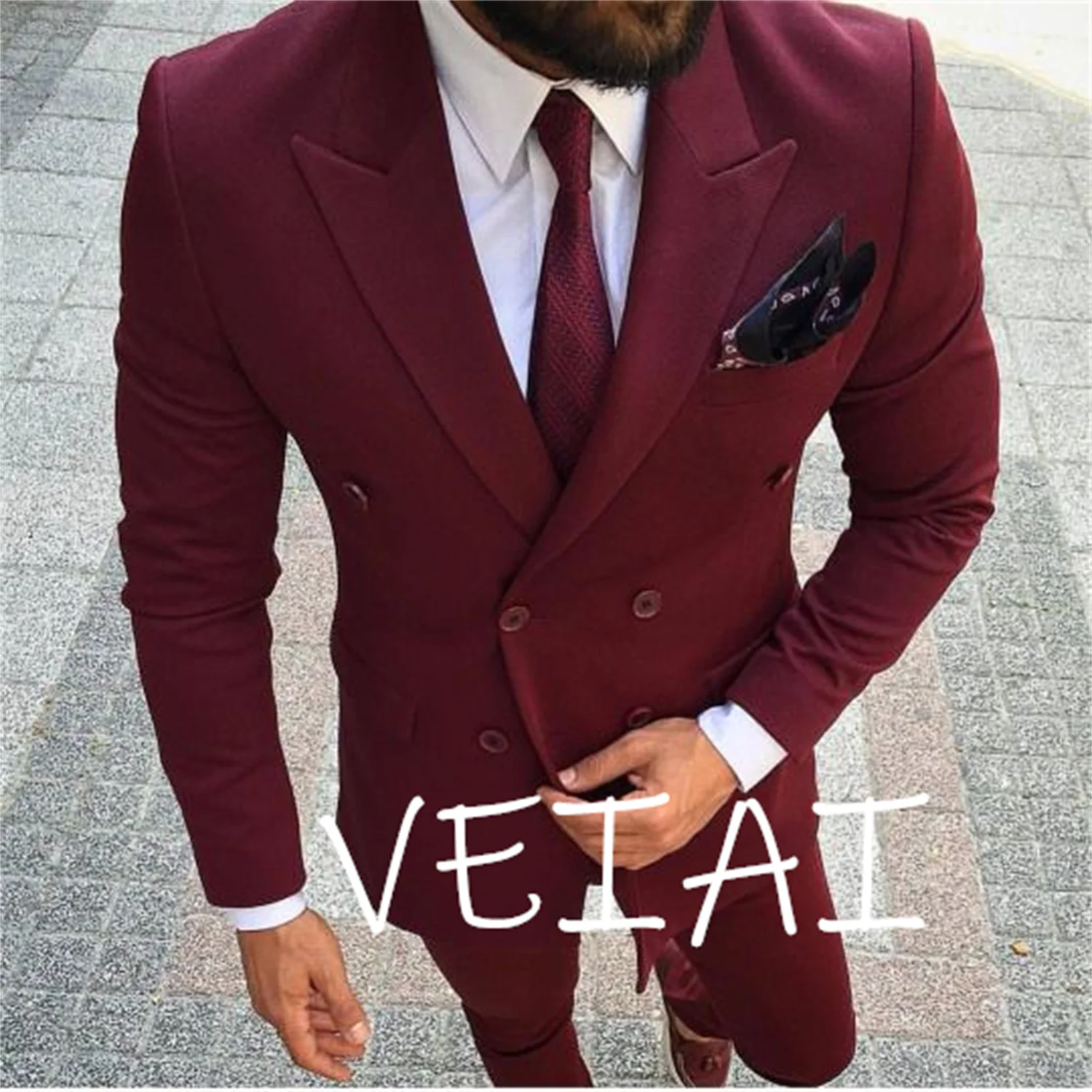 

Latest Coat Pant Designs Burgundy Wedding Men Suit Slim Fit 2 Piece Tuxedo Custom Suit Groom Prom Fashion Blazer Terno Masculino