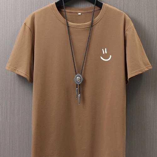 미니멀리스트 스마일 페이스 스타일 그래픽 프린트 상의, 남성 힙합 티셔츠, 여름 통기성 티셔츠, 스트리트 코튼 티셔츠 