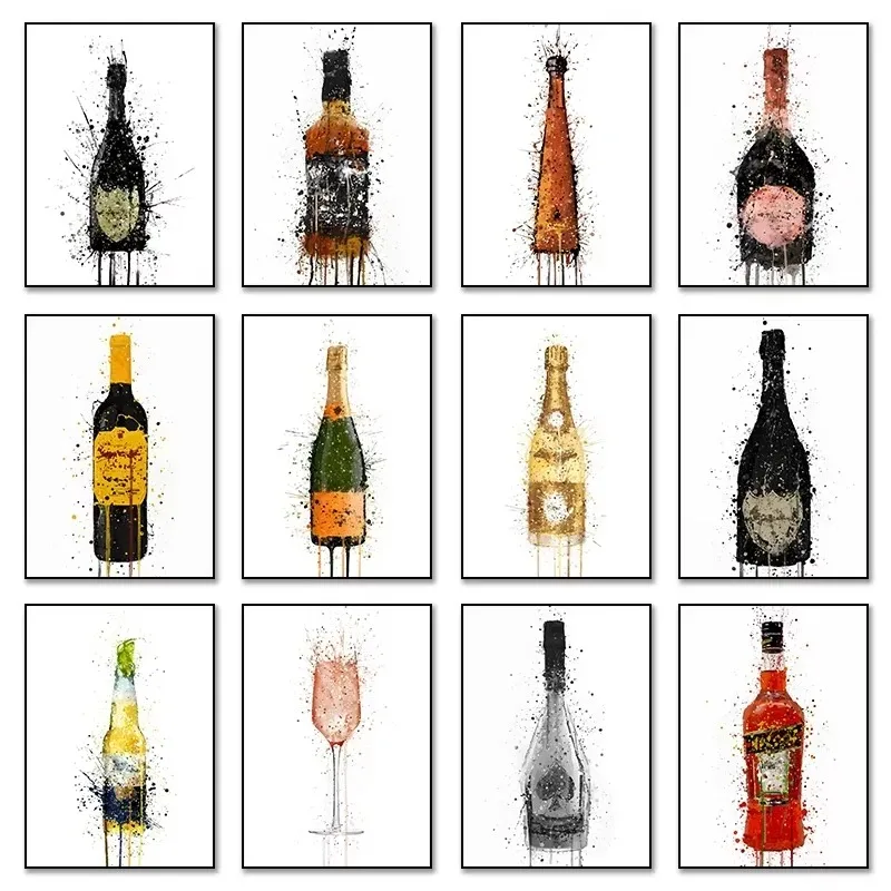 Nordic Modern Fashion Art Canvas Painting Wine Bottle Abstract Printing Poster Kitchen Living Room Home Decor
