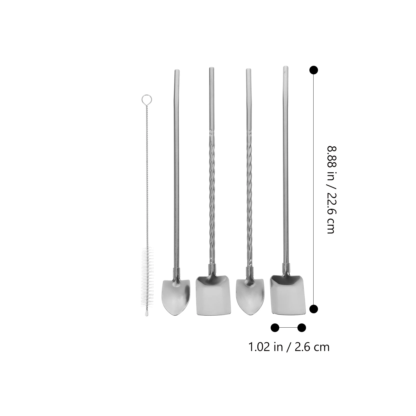 

1 Set Stainless Steel Scoop Spoon Watermelon Ice Cream Dessert Long Handle Ergonomic Bar Restaurant Use Spoons Straws Reusable