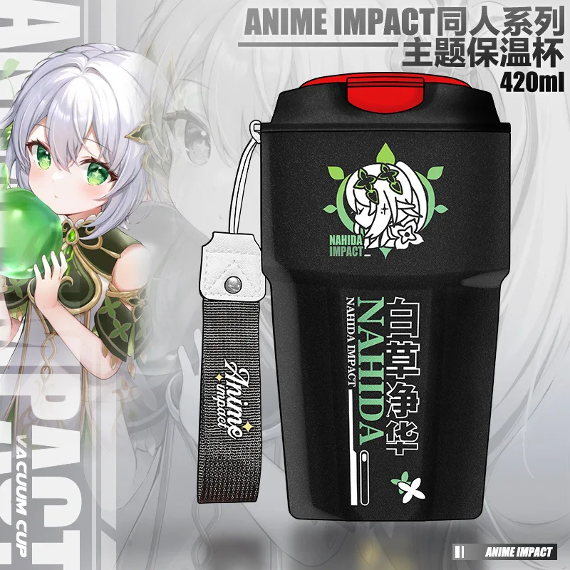 420ml  Anime Game Genshin Impact Nahida Hu Tao Paimon Yae Miko Tartaglia Stainless Steel Vacuum Flask Cup Anime Thermos Bottle