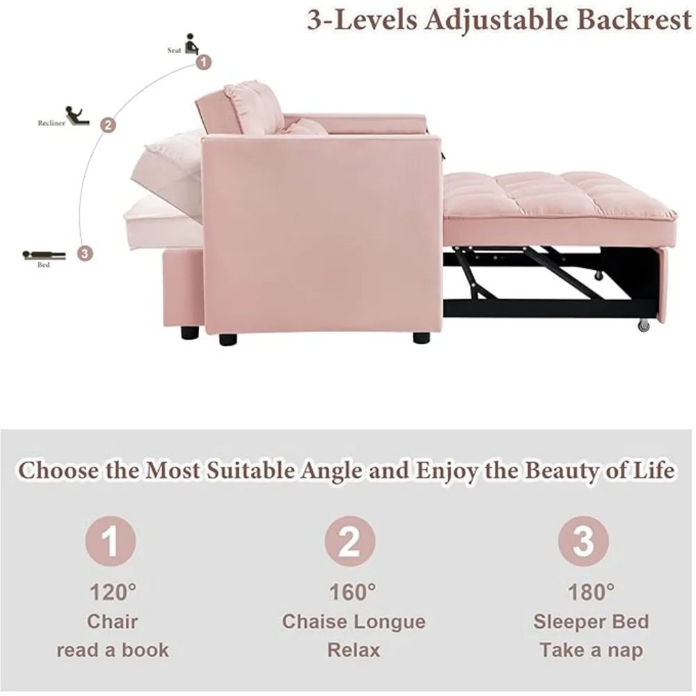 Convertible Sofa Bed, 3-in-1 Multi-Functional Velvet Sleeper Couch Pull-Out, 48\'\' Loveseat Bed Chaise Lounge