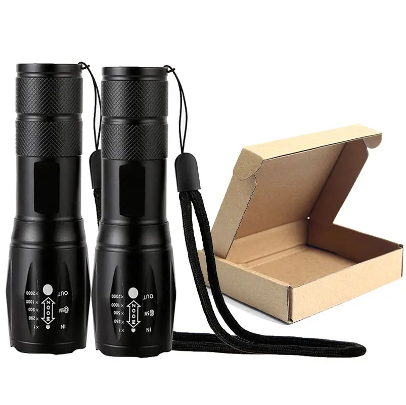 Mini Rechargeable Flashlight 2PACK T6 LED Zoom Camping Portable Light USB Type-C Pocket EDC Torch with Built-in 18650 Battery