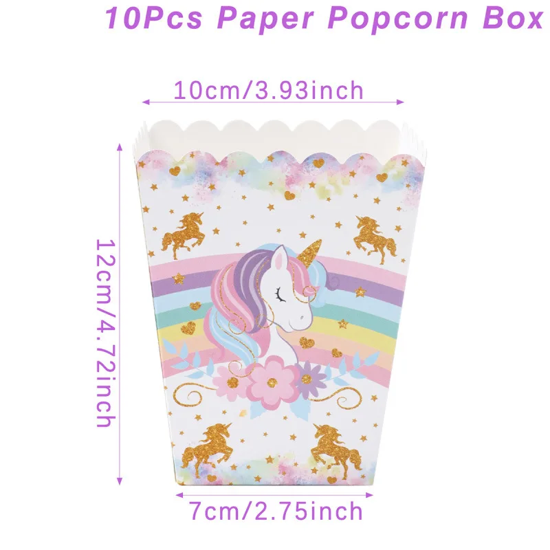 10 Stück Einhorn-Popcornboxen, Einhorn-Keksdosen, Süßigkeitenboxen, Baby-Shower- und Kindergeburtstags-Partyartikel, Einhorn-Geburtstagsdeko – Detail 1