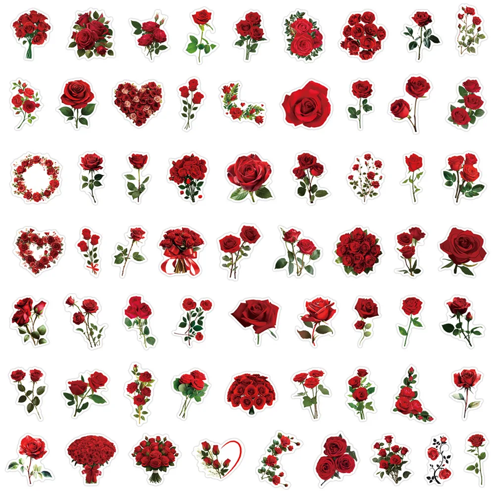 60 pezzi New Red Rose Cartoon Doodle adesivi decorativi creativi decorazione impermeabile per astuccio guardaroba frigorifero scrivania