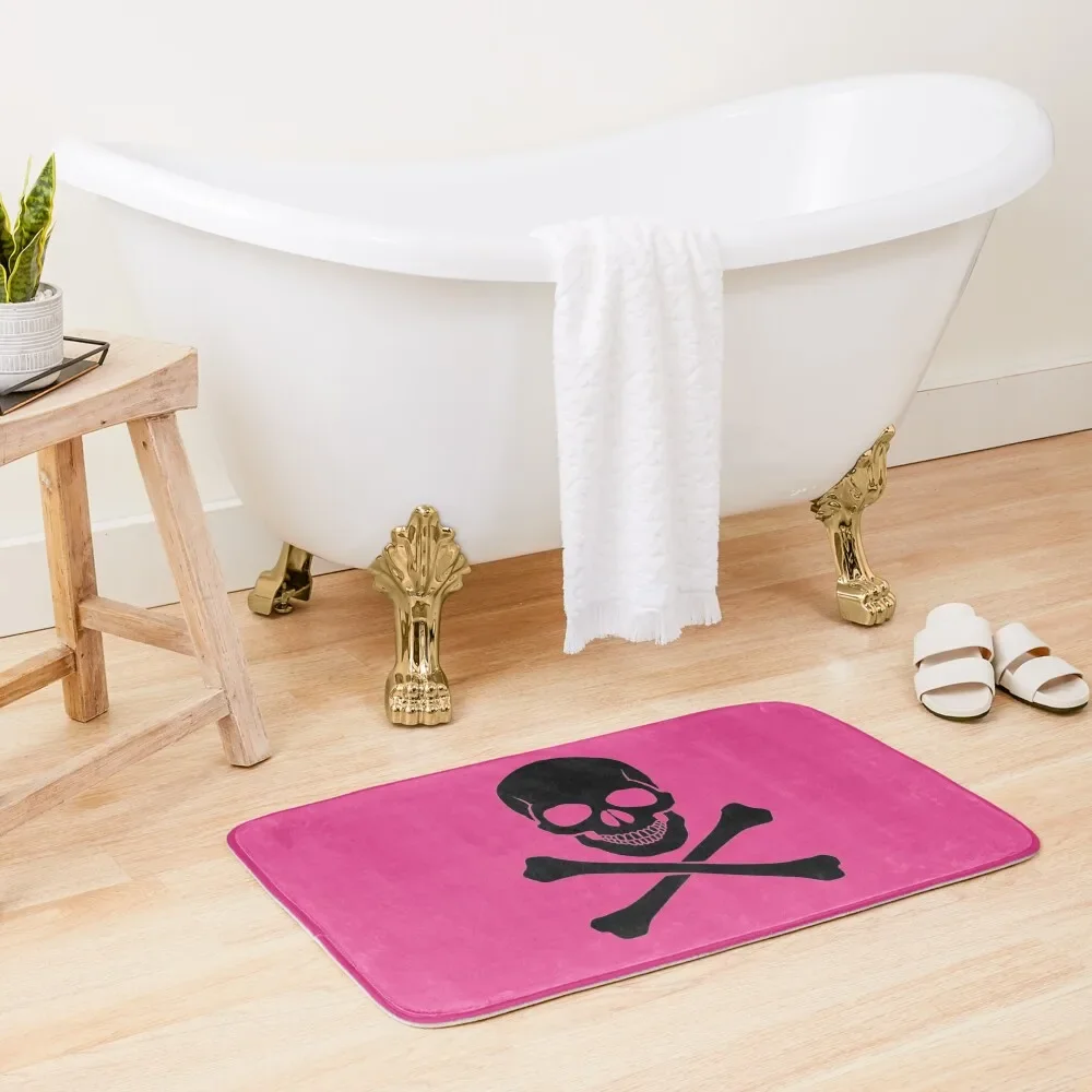 

Black Skull and Crossbones on Pink Bath Mat Carpet Anti Slip Toilet Accessories Bathroom Bathtub Carpet Bathroom Carpets Mat