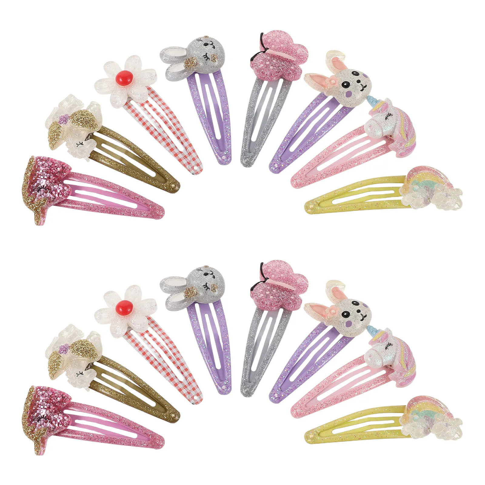 

16Pcs Girls Hair Accessories Clips Pack Floral Rainbow Unicorn Butterfly Rabbit Snap Hair Clips Birthday Easter Party Side Bangs