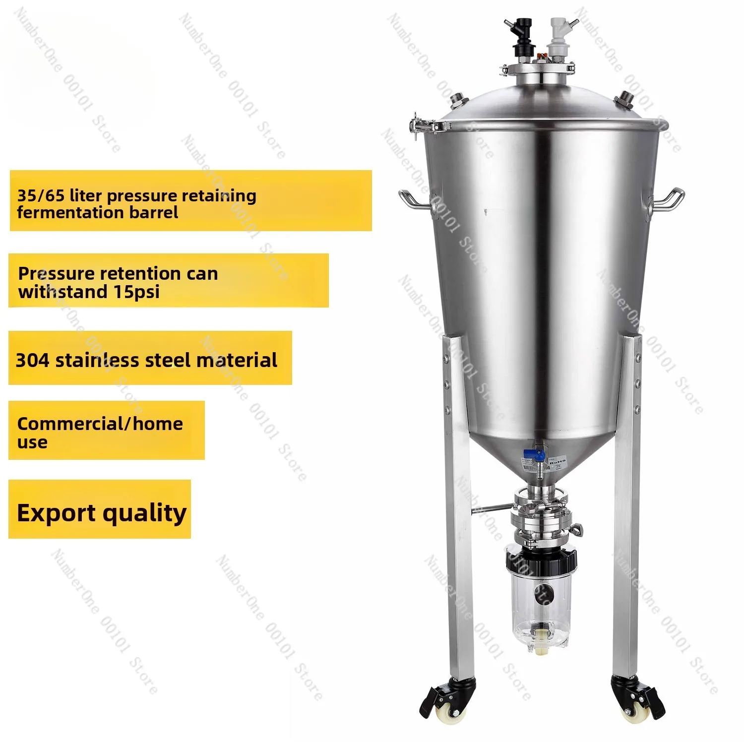 Pressure-Resistant Fermentation Barrel 304 Stainless Steel Wine Barrel Home Brew Wine Sealed Barrel Fermentation Tank Constant T