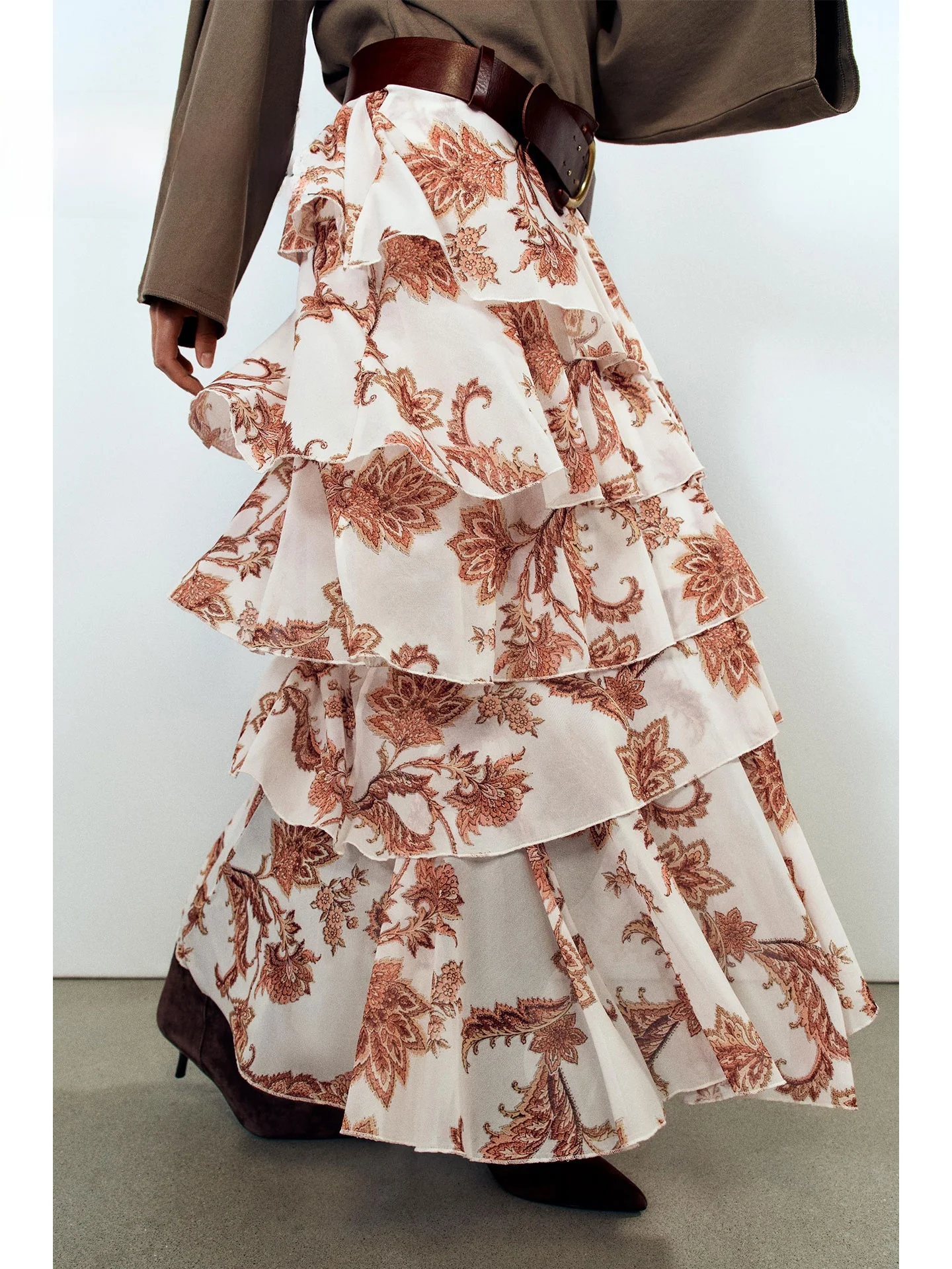 Paisley Print Multi-Layer Cake Half Skirt Mid-Waist Irregular Hem Bohemian Holiday Skirt Women's Loose Fit Other Material Blend