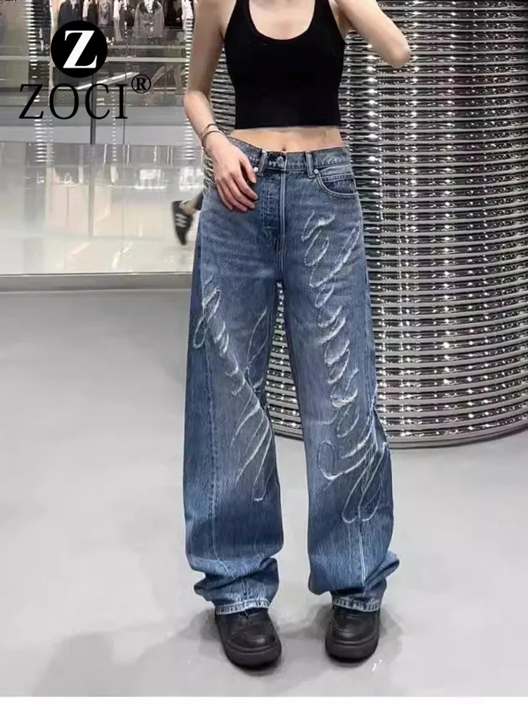 

[zoci] Wang Aw Early Autumn New Wash Water Hand Worn Denim Wide High Waisted Floor Mopping Straight Leg Pants