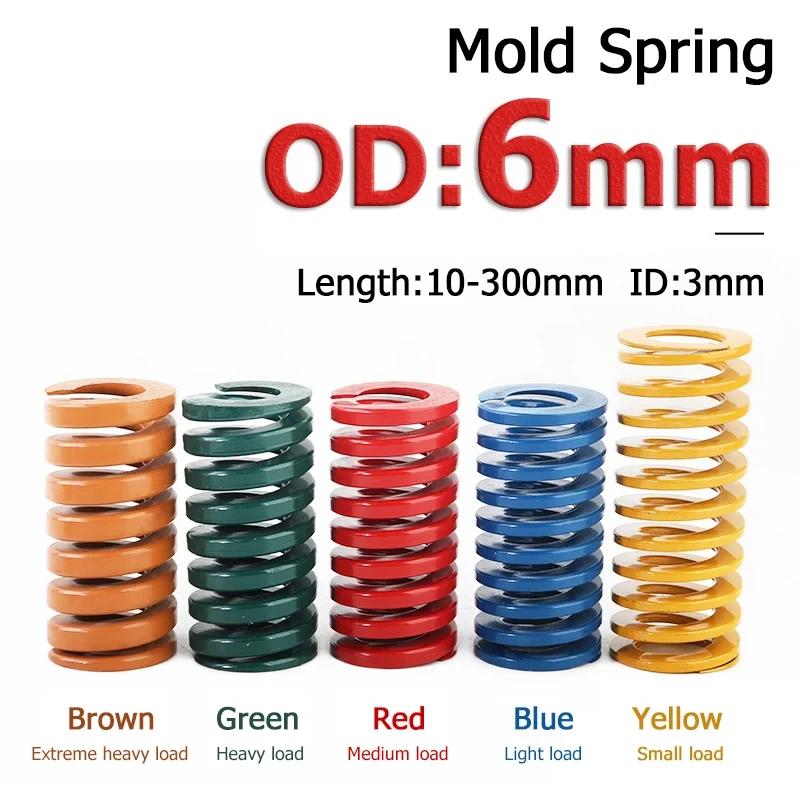 

1-10pcs OD 6mm ID 3mm Compression Spring Loading Die Mold Spring Length 10-300mm Yellow/Blue/Red/Green/Brown