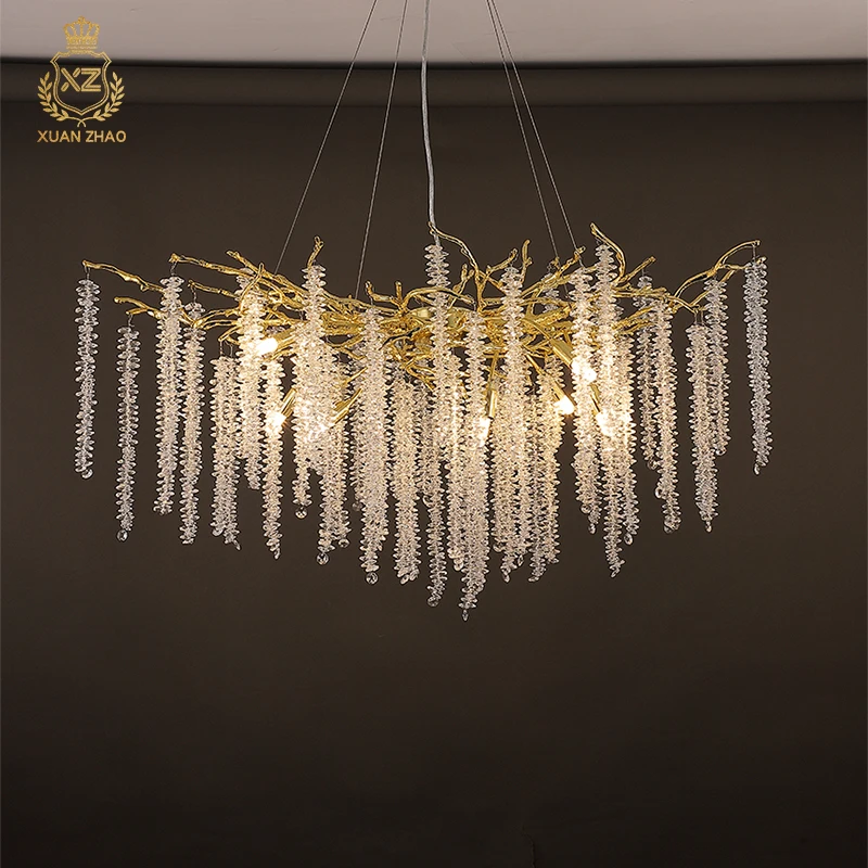 

Modern American Style Golden Crystal Tassel Chandelier For Hotel Villa Decoration Lamps