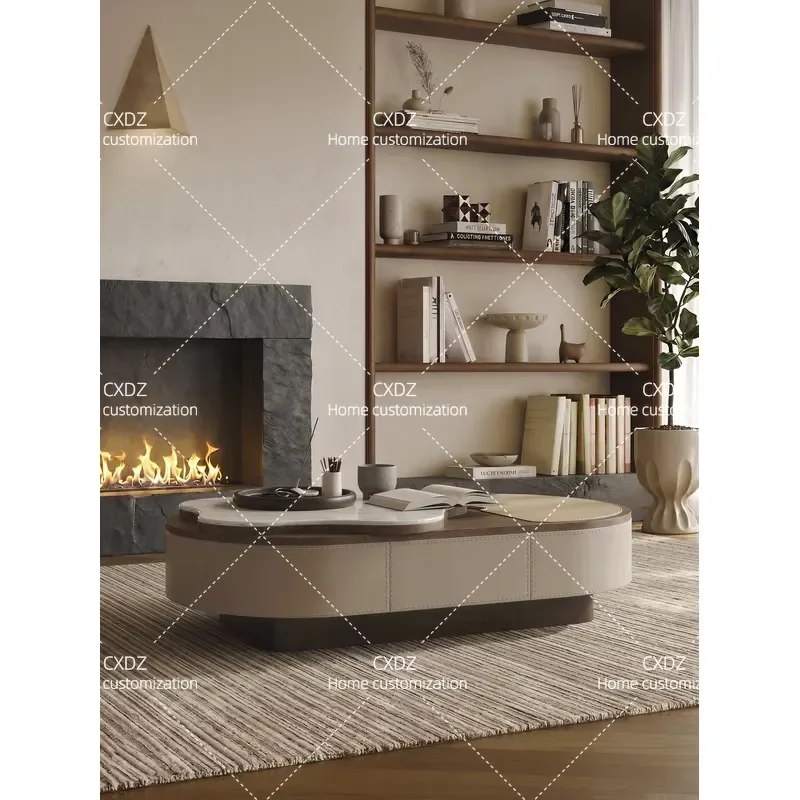 Minimalist Oval Coffee Table Living Room Light Luxury High End Storage Lifting Creative Personalized Tea Table