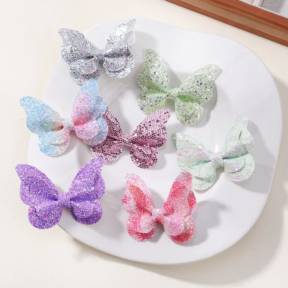 2/4/5Pcs Girls Cute Sequins Double Butterfly Hair Clip Bow Hairpins DIY Headwear Bow Decor Hairgrip Children Hair Accessories