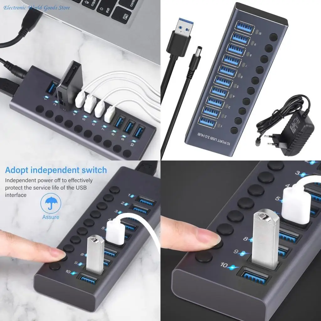 

A3PD 10-портовый адаптер-концентратор USB3.0 USB-разъем для подключения клавиатур, мышей, принтеров и многого другого с высокой