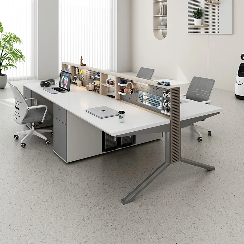 Desk Staff Simple Modern Double Quad Hole Board Hanging Board Storage Screen Table and Chair Combination