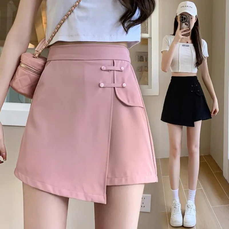 Summer Women's High Waist Thin Cloth Shorts 2026 New Women Femme Hot Pants Ladies Black Shorts Girls Korean Style A-line Skort