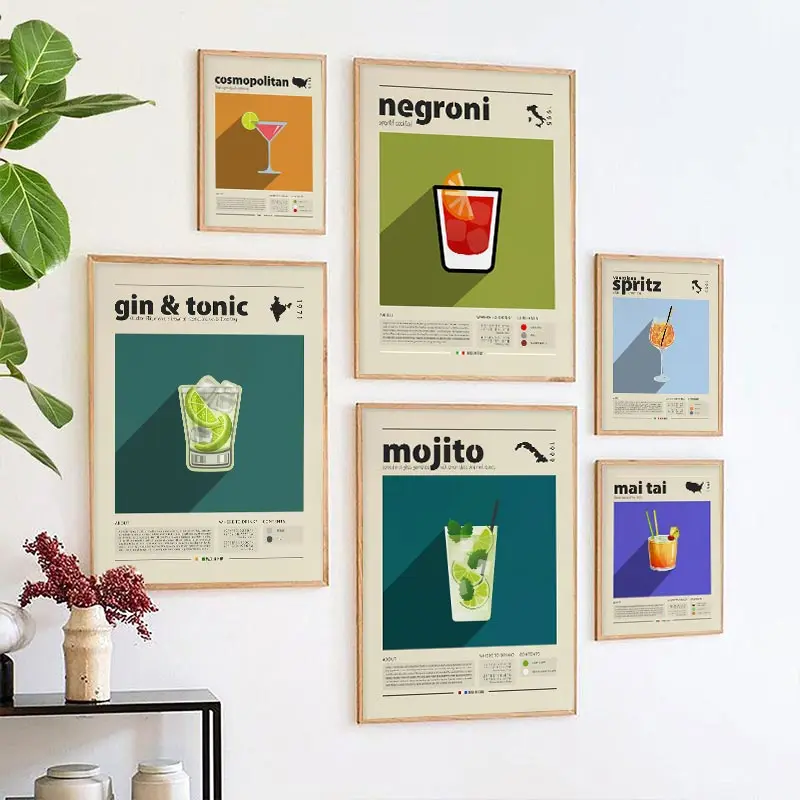 Cóctel Mojito impresiones sangriento María Metropolis Gin Negroni Mai Tai cuadro sobre lienzo para pared cartel Retro regalo decoración de cocina