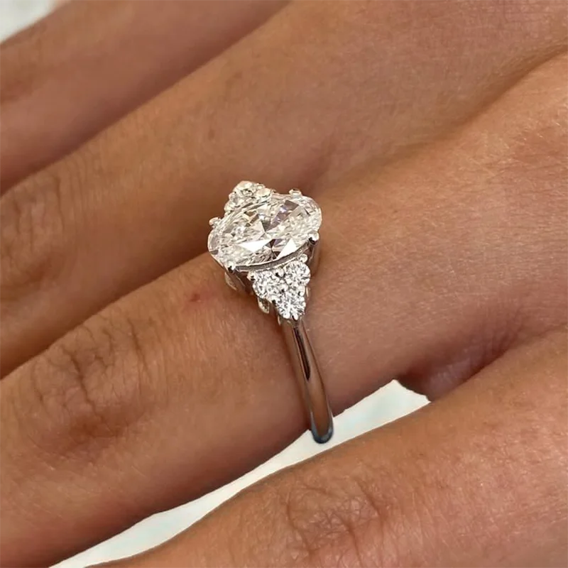IGI Certified 1Ct DEF/VS VVS Oval Cut Lab Grown Diamond Ring 0.2ctw Round Side Three Stones 14k Gold Engagement Ring