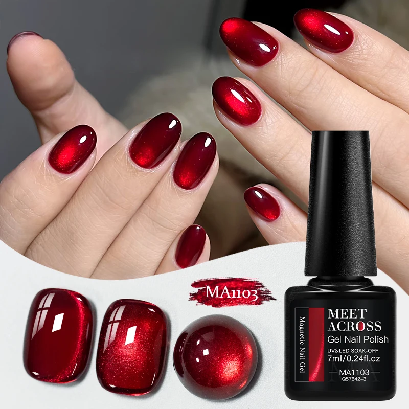 7ml Granat-Roter Katzenaugen-Magnetgel-Nagellack mit Juwelen-Effekt, Semi-Permanent, UV-LED-Gel-Lack, Maniküre DIY Nagelzubehör