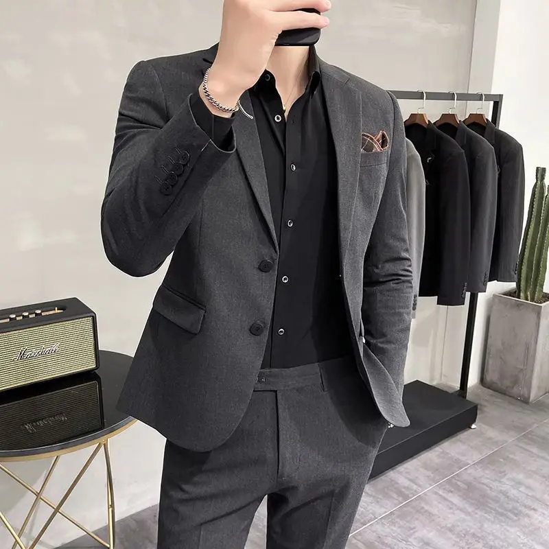 

Men's Tee-Piece Suit Casual Wedding Busin Formal Two-Button Small Western Clothes Polyester Fiber Ultra Slim Fit Tuxedo