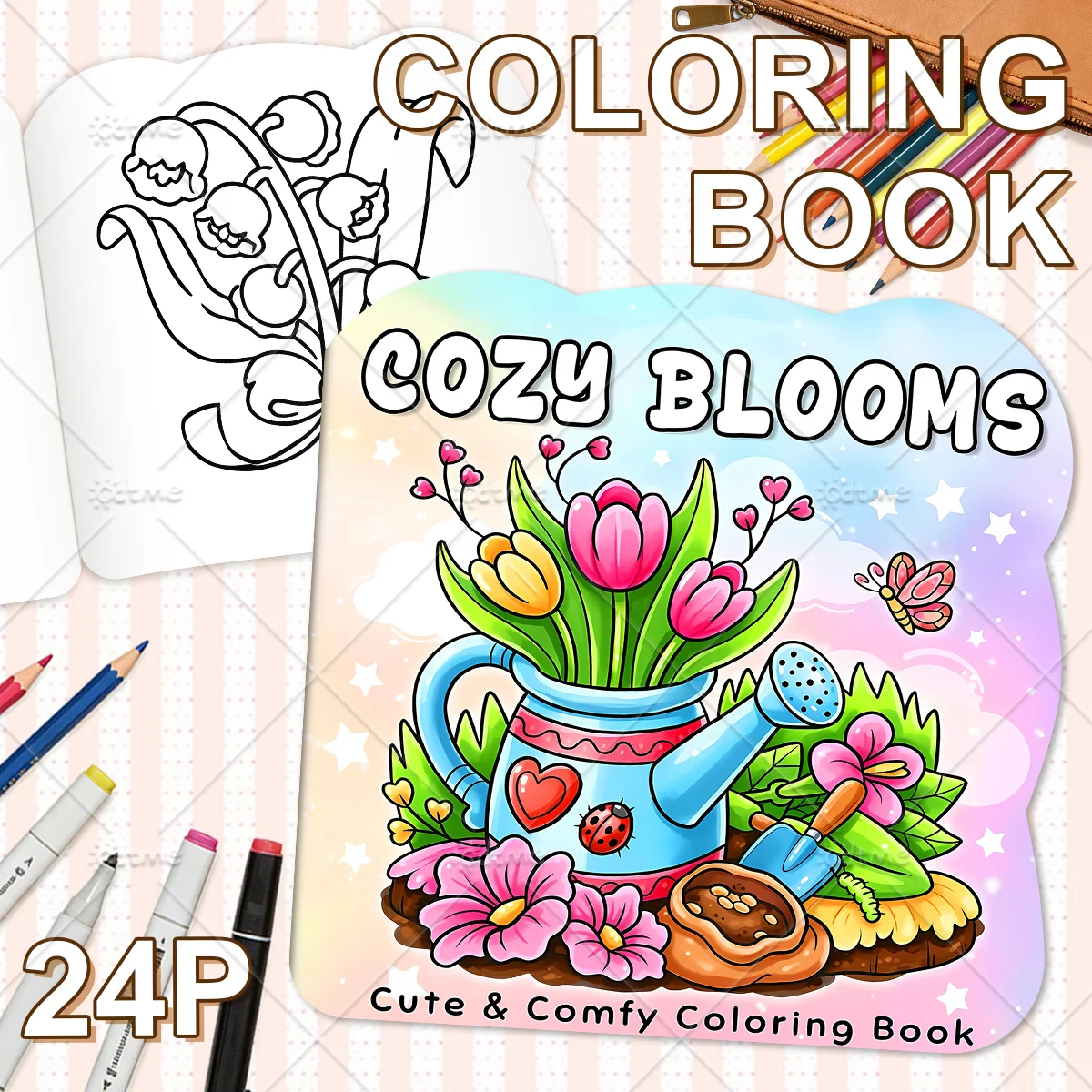 Cozy Blooms Coloring Book, Whimsical Floral Garden Scenes for Adults, Relaxing Stress Relief Activity