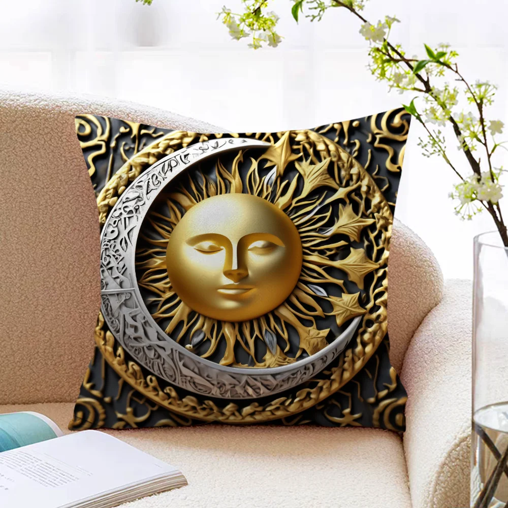 Экологичная вязаная наволочка из полиэстера и хлопка с рисунком Солнца и Луны Нетоксичный дизайн с принтом Солнца и Луны