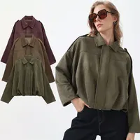 HH-chaquetas Bomber para mujer, abrigo de ante a la moda con cuello vuelto, abrigos sueltos de manga larga, prendas de vestir exteriores Vintage para mujer, Tops elegantes
