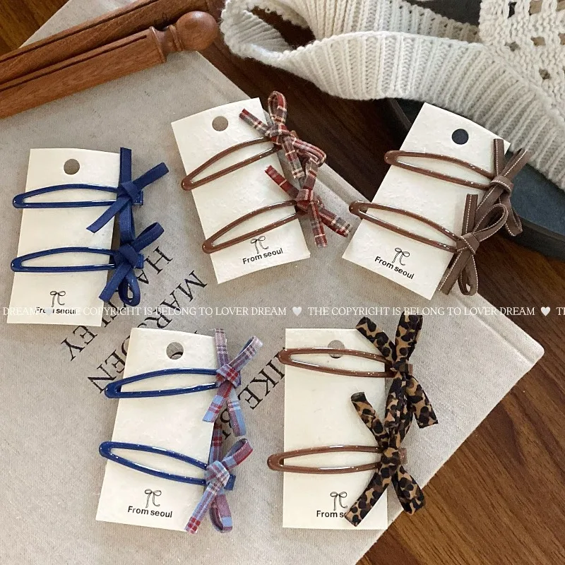 

2 шт., заколки с бантом и леопардовым принтом для школьниц, новые корейские заколки для волос BB, женские заколки с милым животным узором, боковая челка для детей