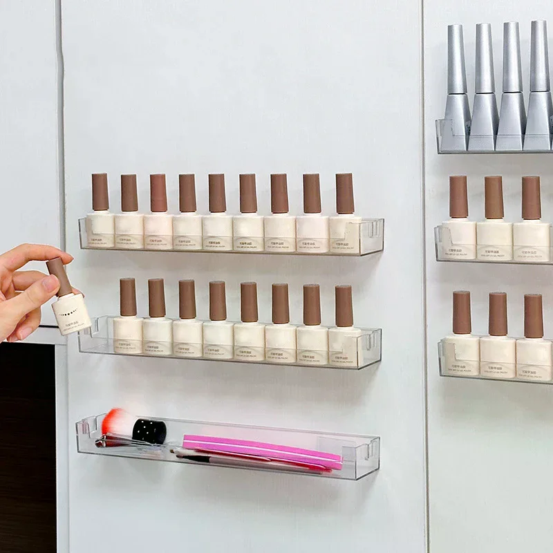 Transparent Nail Art Display Rack Glasses Stand Cosmetic Brush Storage Box Nail Polish Wall Shelf For Armor Oil Glue