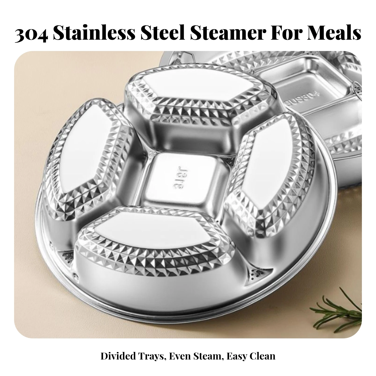 Steaming Tray with Compartments Stainless Steel Compartment Steam Plate Multi-Compartment Food Steaming Platter Rust-Resistant