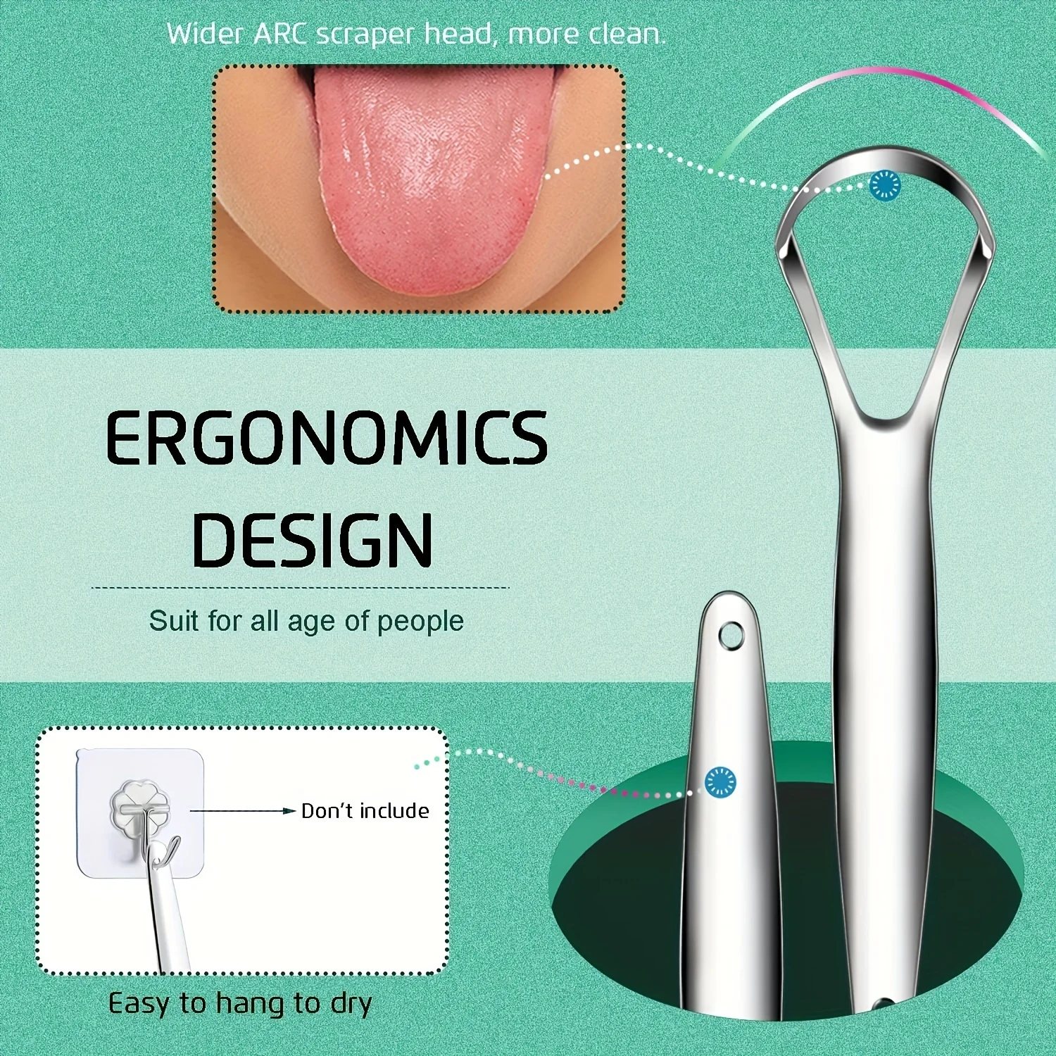 [Zungenschaber aus Edelstahl] Zungenschaber aus Edelstahl |   Zungenreiniger für Erwachsene, entfernt Mundgeruch, frischen Atem, Mundpflege
