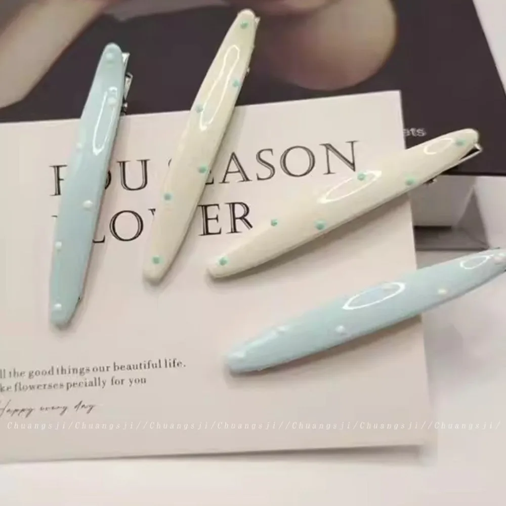 New Resin Duckbill Hair Clip Light Blue Polka Dot Women Hair Clip Cream White Sturdy Hold Bangs Clip Bangs Securing