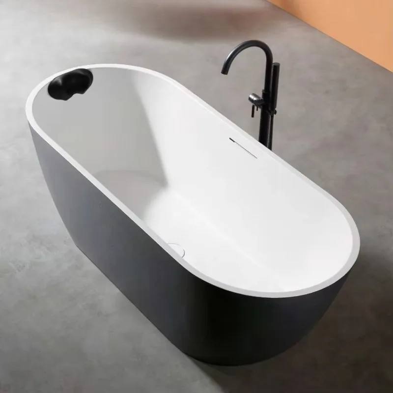 

Modern Luxury Free-Standing Spa Bath Tub New Material Artificial Stone Oval Soaking for Villa Indoor Bathroom Design