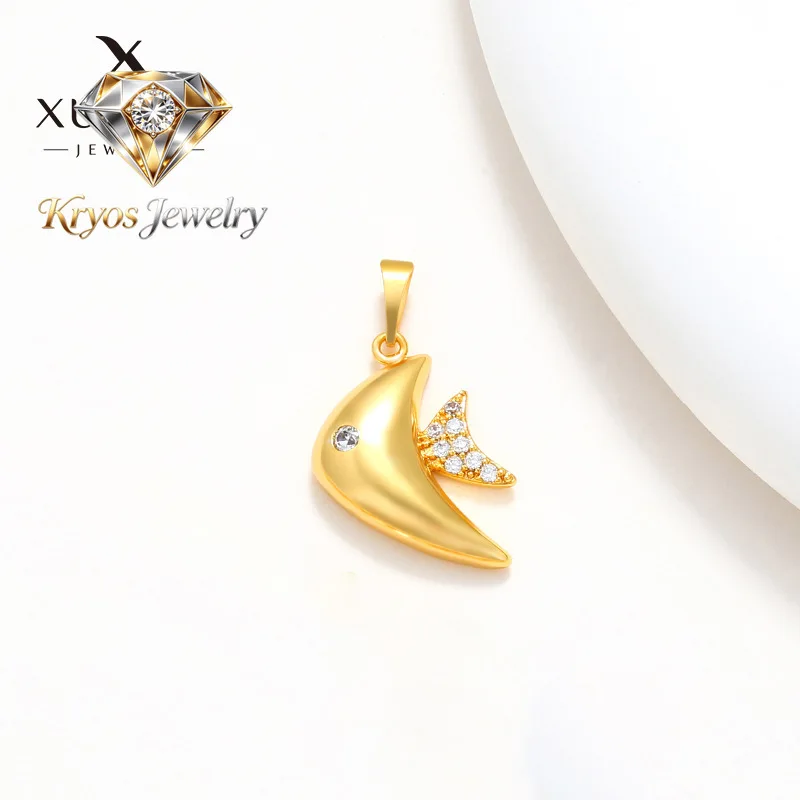 Kryos Jewelry Luxury 24K 9999 Pure Gold real gold Women's Small Fish Pendant Necklace
