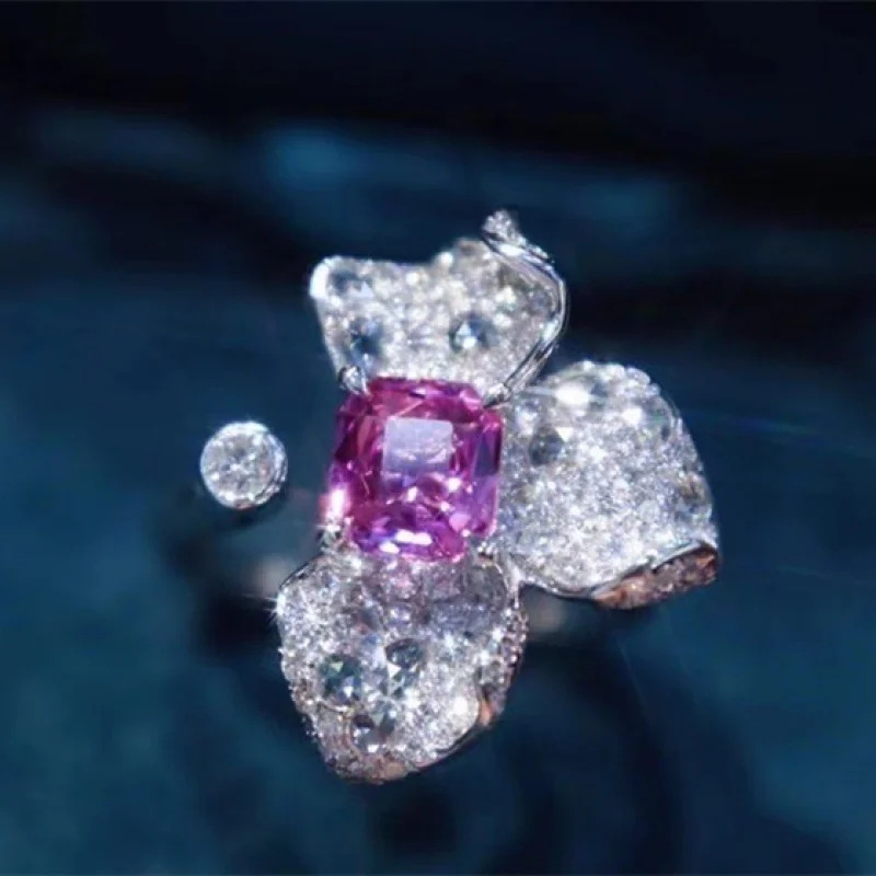 

Deep Purple Zircon High-end New Amethyst Full Diamond Wisteria Open Ring for Women