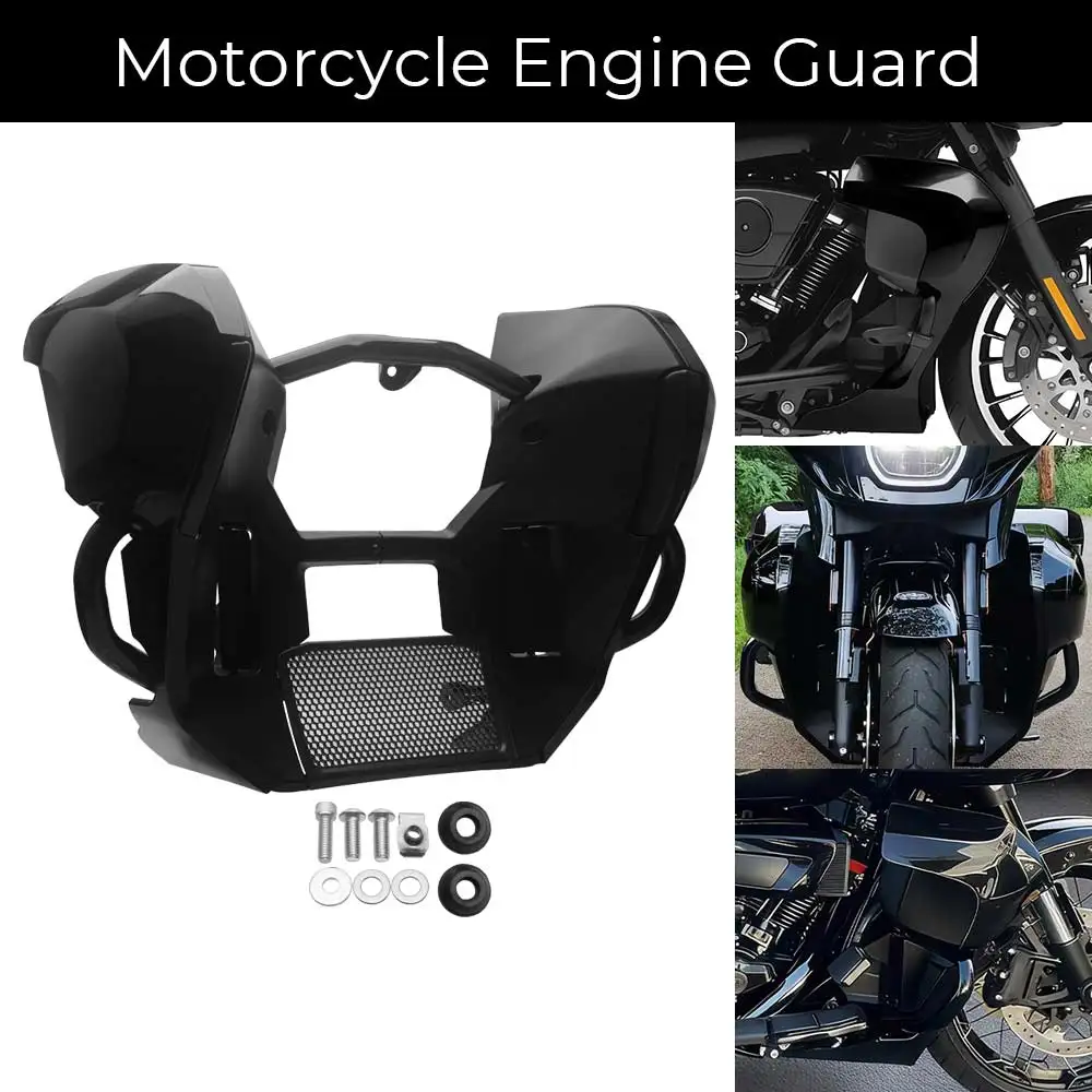 Motorcycle Front Fairing Spoiler Lowers+Engine Guard Spoilers Crash Bar ABS Plastic Iron For Harley Street Glide FLHX 2024-2026