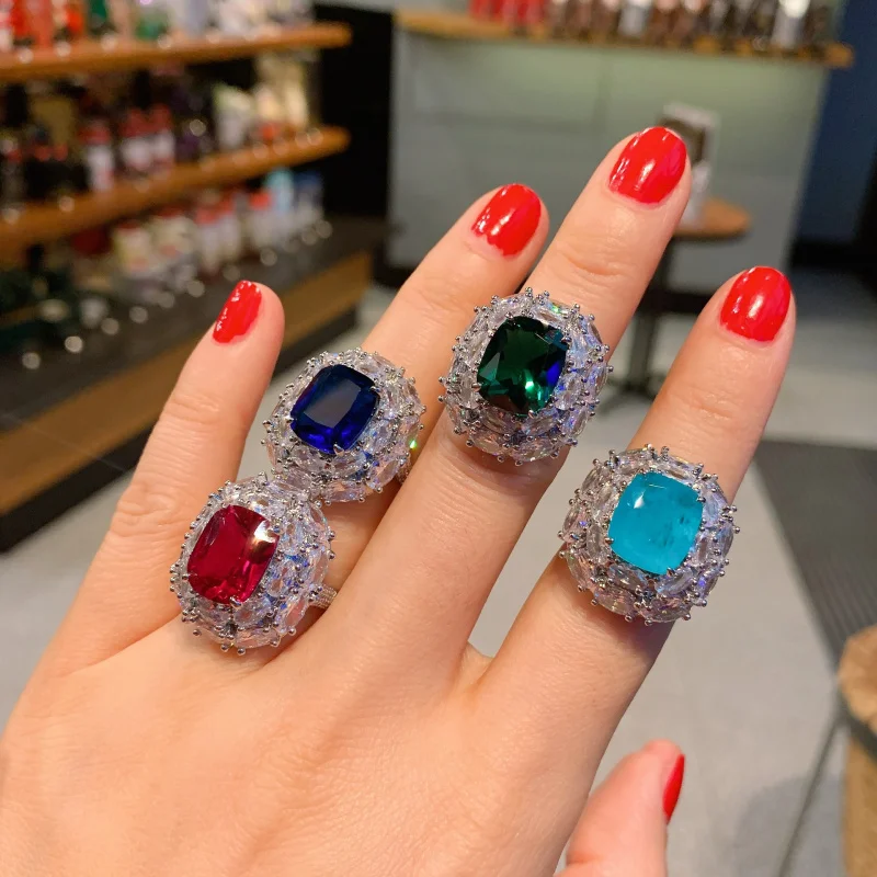 

Jewelry European and American Colored Gems Luxury Diamond Women's Ring Main Stone 10*12