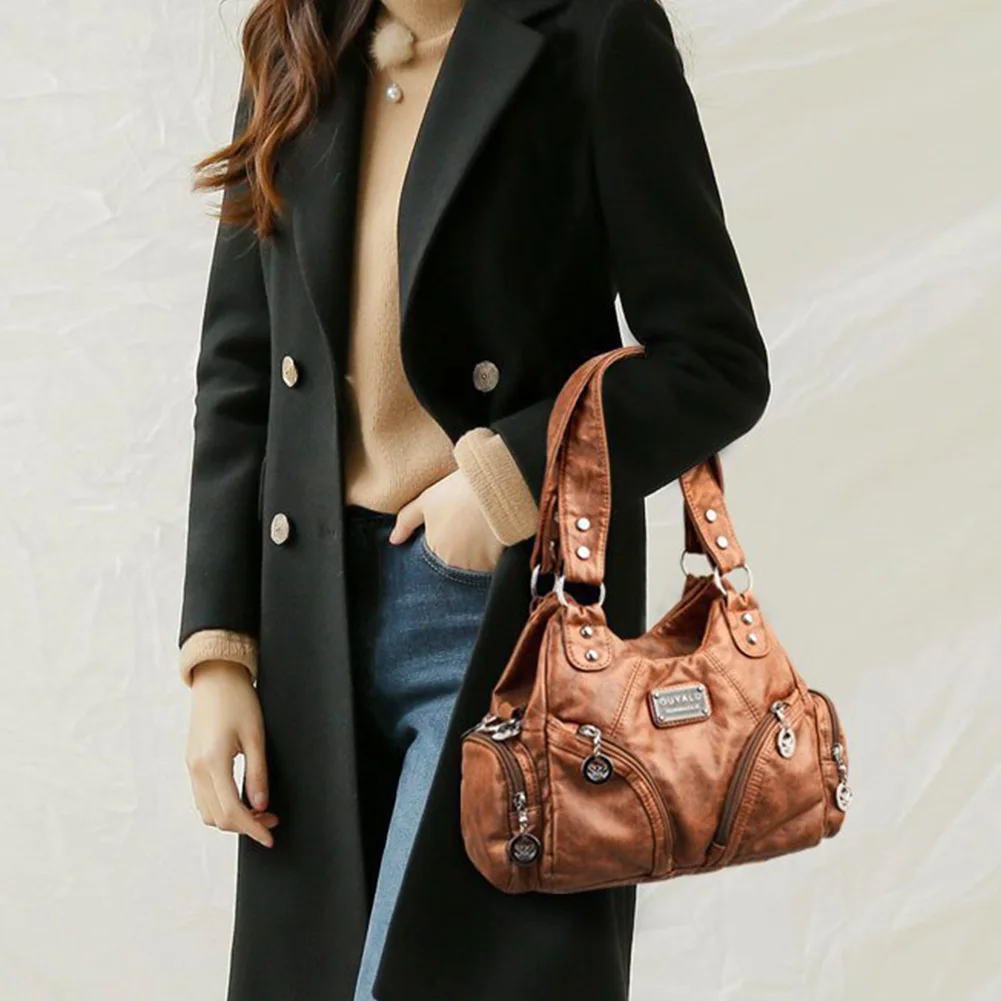 

Женская сумка с металлическими заклепками и несколькими карманами, повседневная сумка подмышками со съемным ремешком, винтажная сумка на ремне, женская дорожная сумка