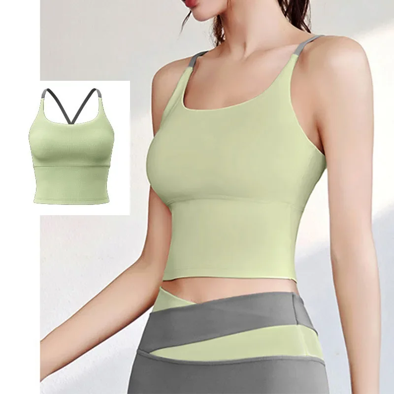 Aiithuug Gym Workout Crop Top Fitness Yoga Tops Fitness Crops Build In Cup Crisscross Back Crop Wireless Padded Yoga Bra Golf