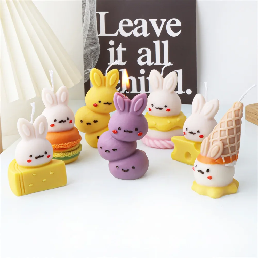 Silicone Easter Macaron Cheese Rabbit Pull Sponsorship Sweetener Ice Cream Burger Rabbit Aromatherapy Ornament Candle Mold