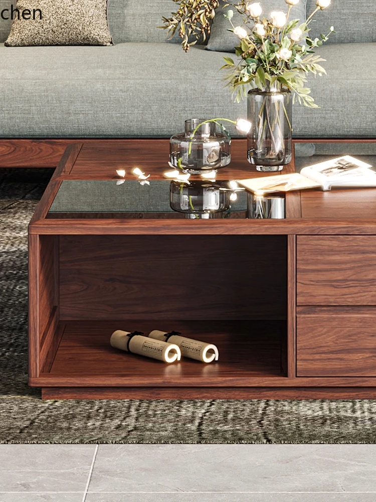 

QZT ebony solid wood table household living room coffee table TV cabinet combination