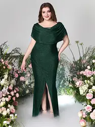 Sukienka z odkrytymi ramionami Plus Size w jednolitym kolorze długa spódnica składana w stylu Retro elegancja z nieregularnym brzegiem wieczorowa sukienka