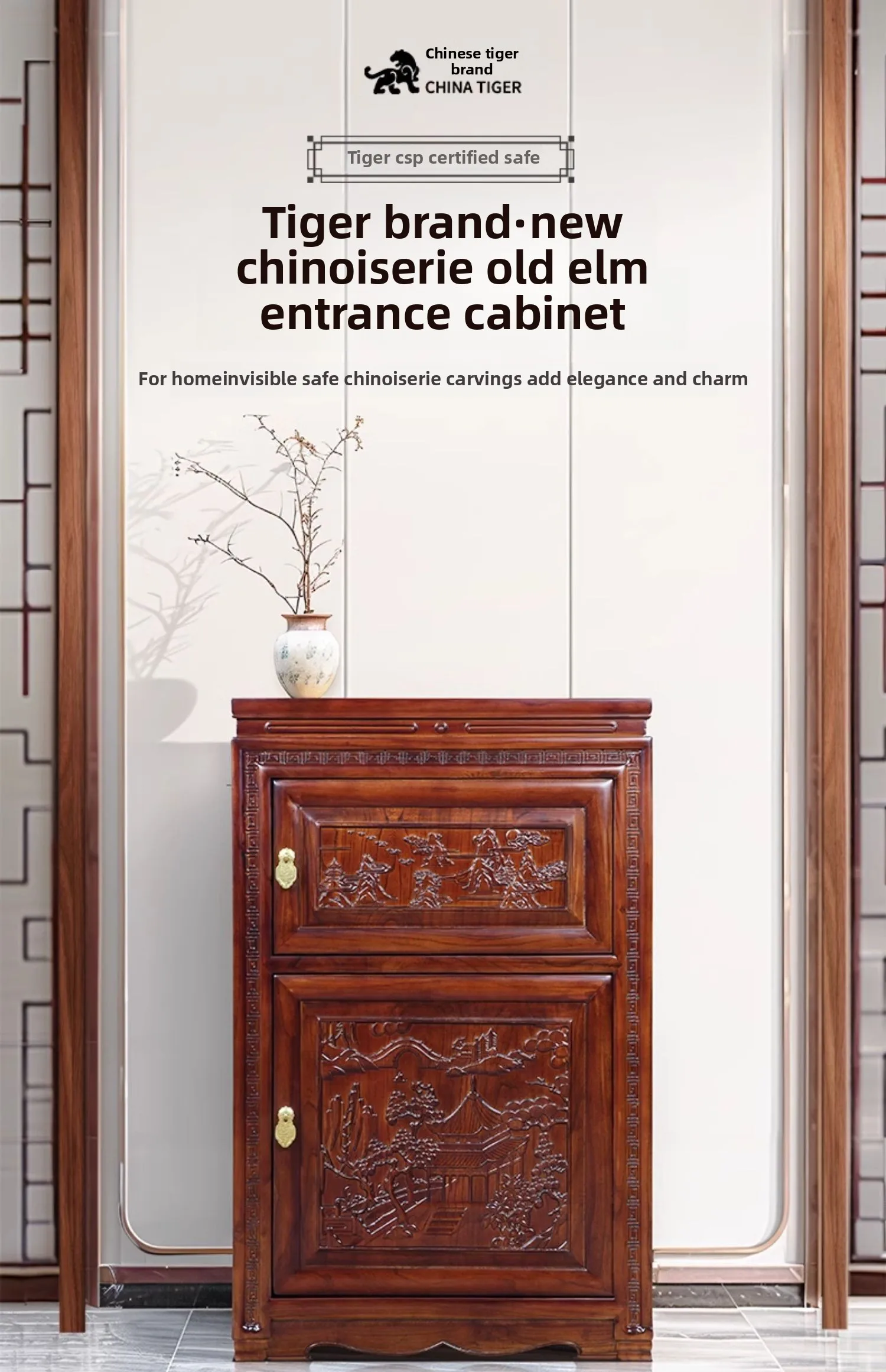 XL online new Chinese large retro solid wood carving flower storage cabinet anti-prying and anti-theft storage bedside table