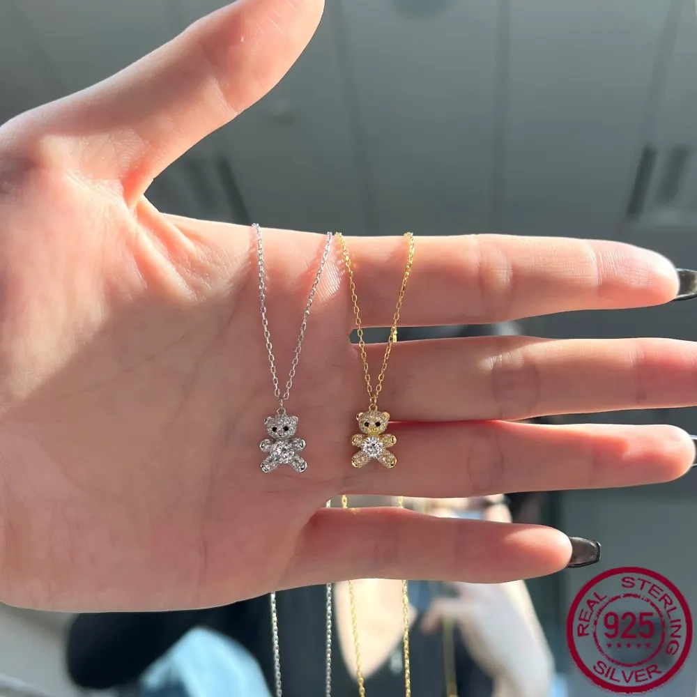 S925 Women's Full Body Silver Necklace with Full Diamond Bears Women's Exquisite Fashion Neckchain Jewelry Wholesale