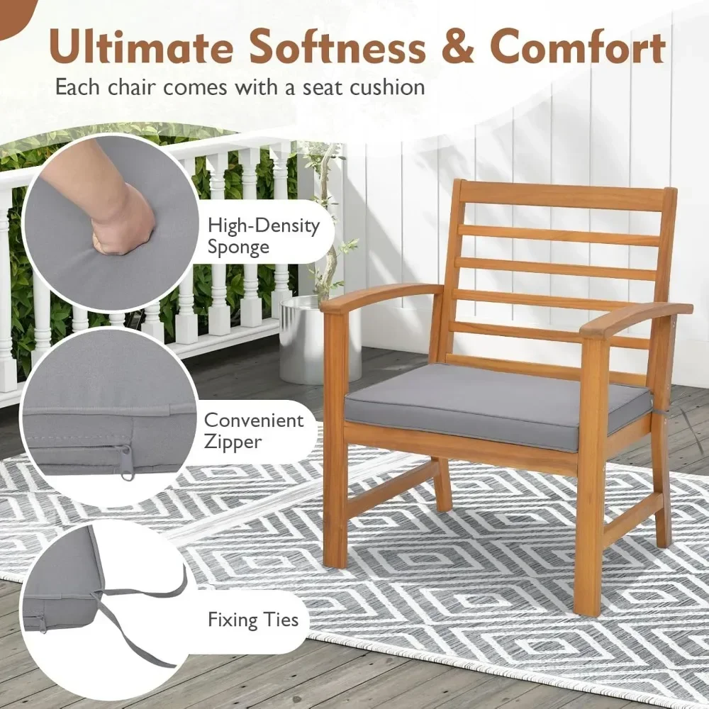 3 Pieces Outdoor Furniture Set, Acacia Wood Conversation Set with Soft Seat Cushions, Stable Acacia Wood Frame, Patio Sofa