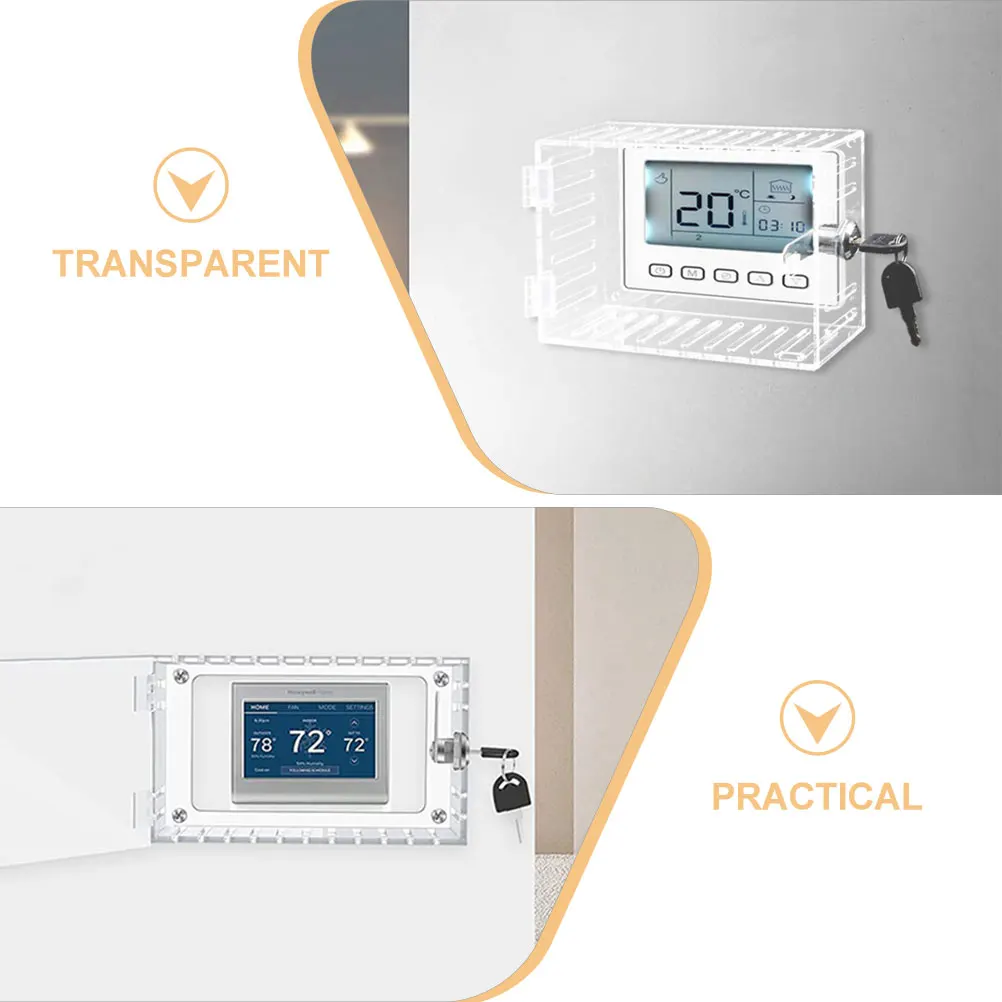 

Thermostat Lock Box Universal Acrylic Guard Cover Wall Mount Clear Protective Supply Compatible Thermostats Key Lock Durable