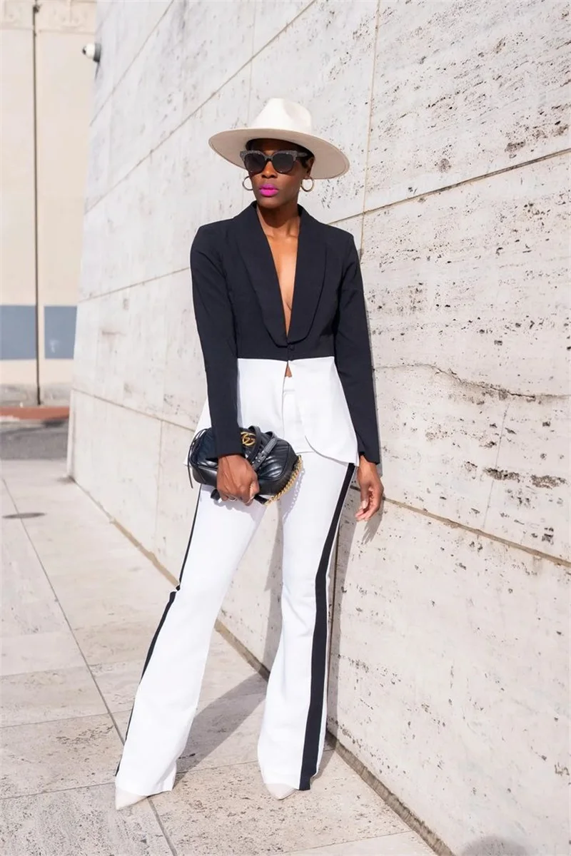 

White Black Women Suit Set 2 Piece Blazer+Pants Trousers Formal Office Business Jacket Customized Wedding Tuxedos Cotton Coat