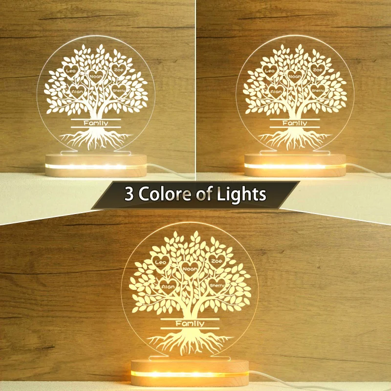 Family Tree Names LED Lamp, Birthday Gift For Parents, Best Gift For Family，For Grandparents Families