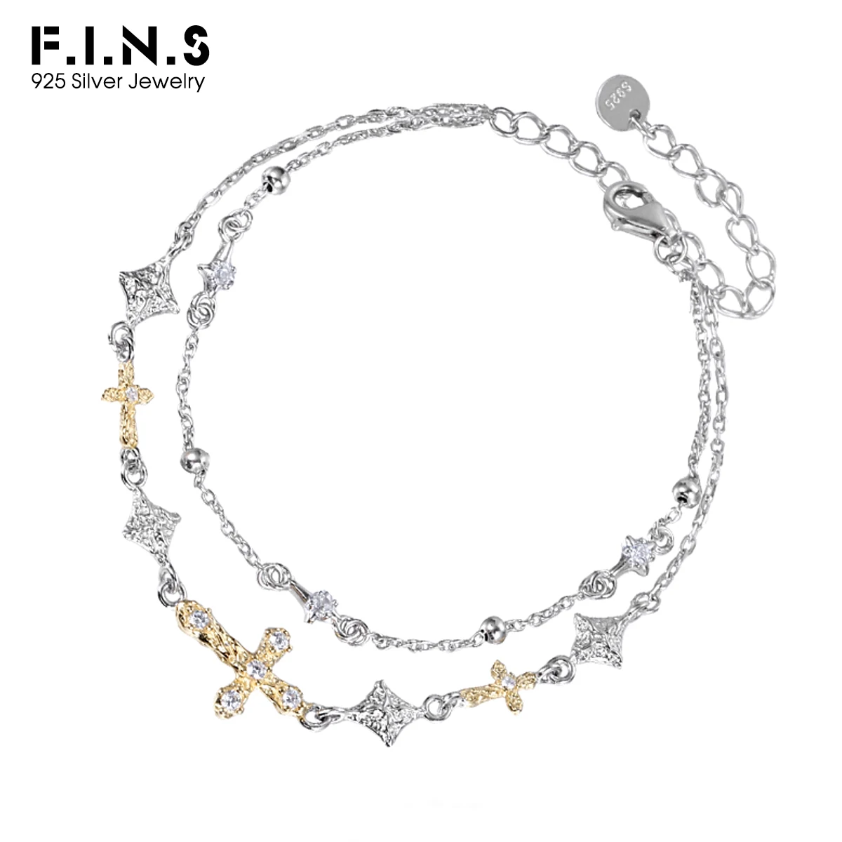 

F.I.N.S оригинальный браслет из стерлингового серебра S925 с крестом и звездой, двойное разделение цветов, многослойные ручные модные ювелирные аксессуары